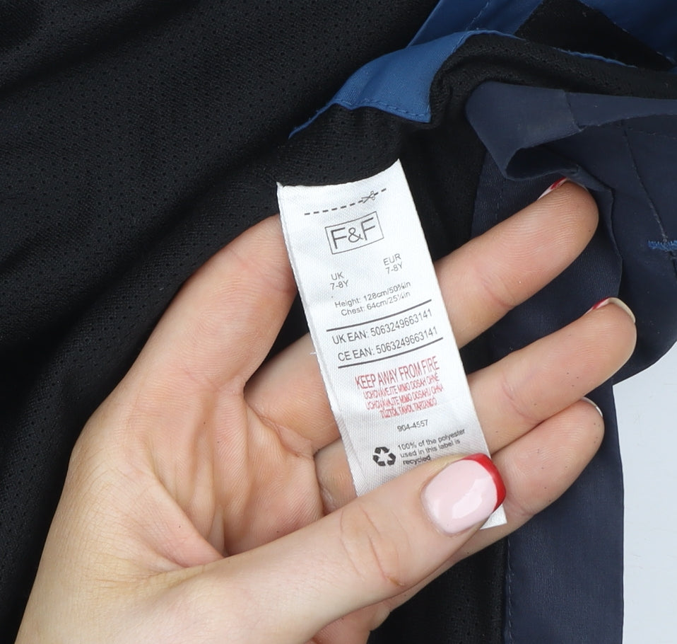 F&F Boys Blue 7-8 Years Hooded Colourblock Rain Jacket