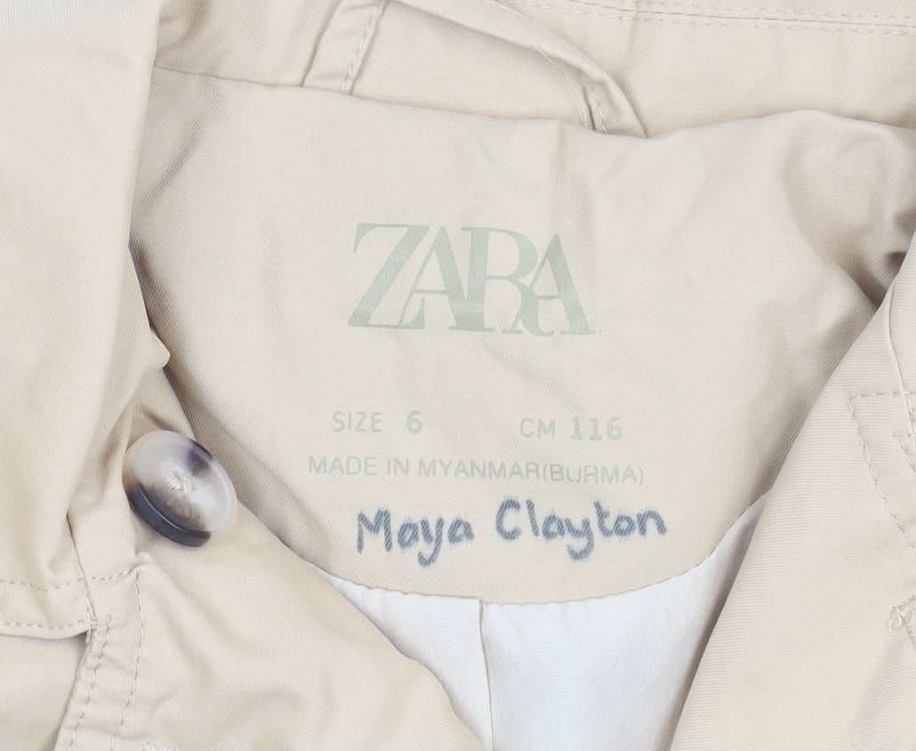Zara Girls Beige Trench Coat 6 Years Double-Breasted Mid-Length Jacket