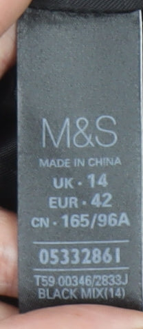Marks & Spencer Women Black Mix Size 14 Classic Single-Breasted Blazer