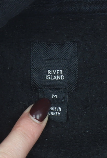 River Island Men’s Black Paris Logo Pullover Hoodie Size M