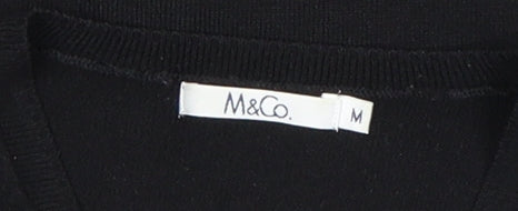 M&Co Womens Black V-Neck 3/4 Sleeve Knit Top Size M