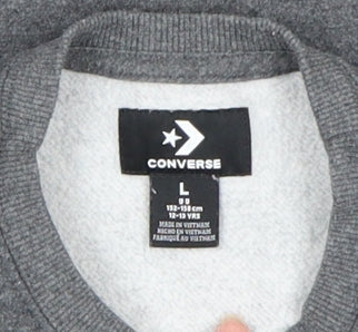 Converse Boys Grey 12-13 Years Pullover Fleece Sweatshirt Crew Neck Logo Jumper