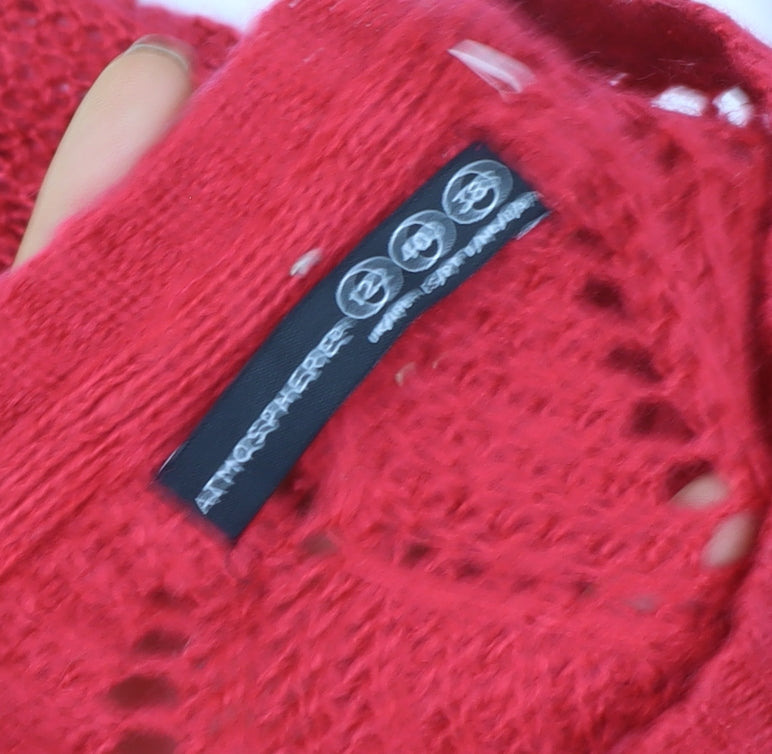 Atmosphere Women's Red Open-Knit Mohair Pullover Jumper Size 12