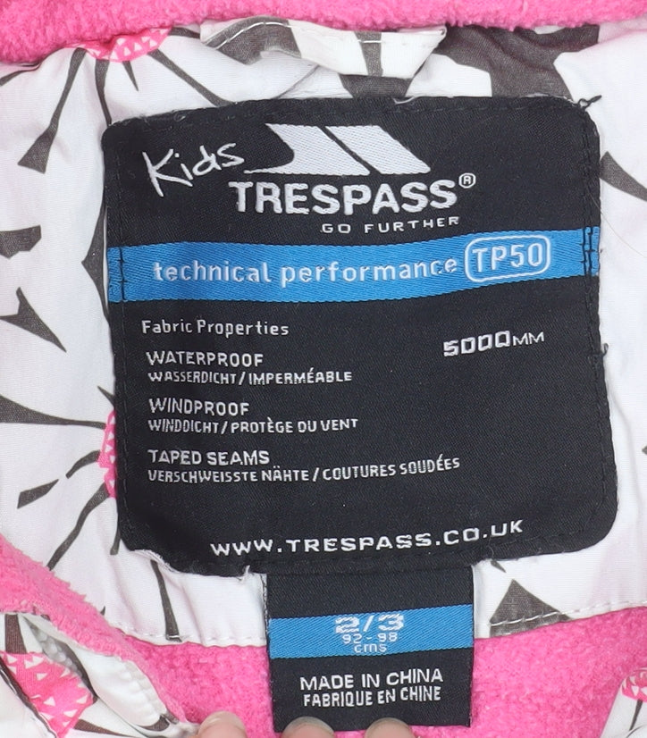 Trespass Girls Multicoloured Floral Hooded Waterproof Puffer Jacket 2-3 Years