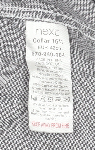 Next Men's Grey 16.5in 42cm 100% Cotton Long Sleeve Formal Shirt