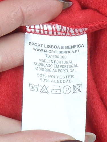 SL Benfica Men's Red Pullover Hoodie M Embroidered Logo Football Sweatshirt