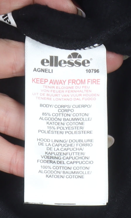 Ellesse Womens Black UK 10 Cropped Pullover Hoodie with Pockets