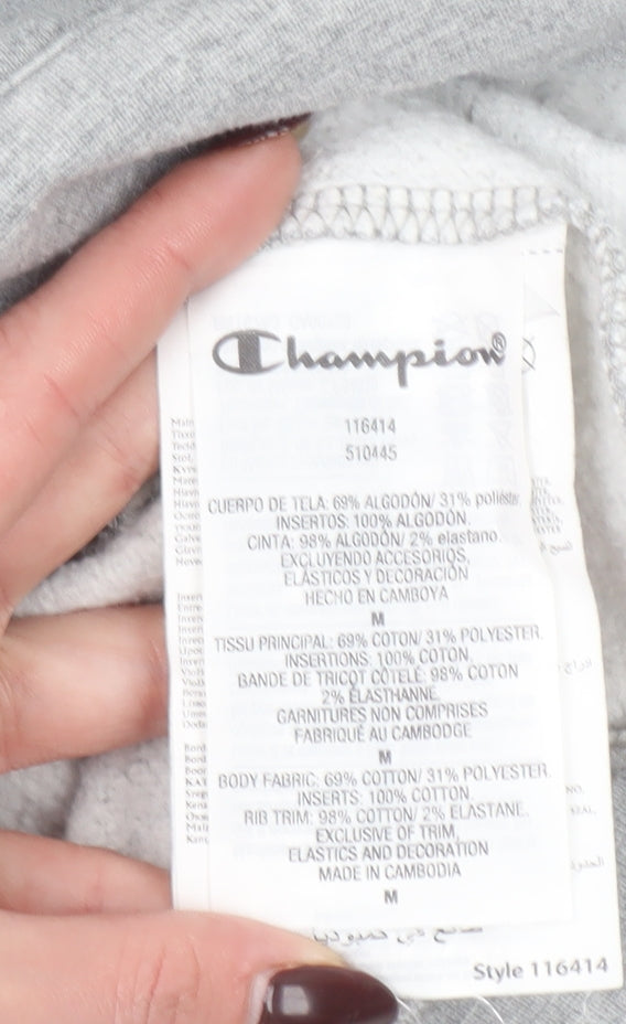 Champion Womens Grey Pullover Hoodie Size M Hooded Logo Sweatshirt