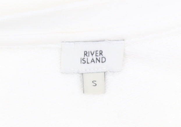River Island Women Ivory Faux Fur Trim Pullover Sweatshirt S