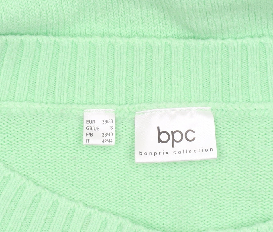 bpc Women's Green Acrylic Boat Neck Long Sleeve Pullover Jumper Size S