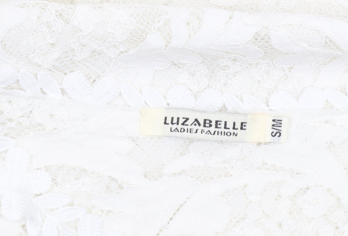 Luzabelle Women Ivory Lace Bell Sleeve Blouse S/M Elegant Tunic Top