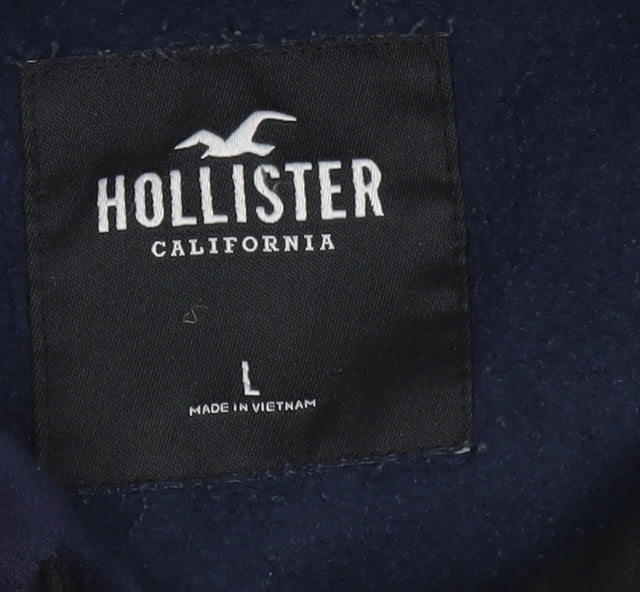 Hollister Men’s Blue Pullover Hoodie L Logo Fleece Sweatshirt