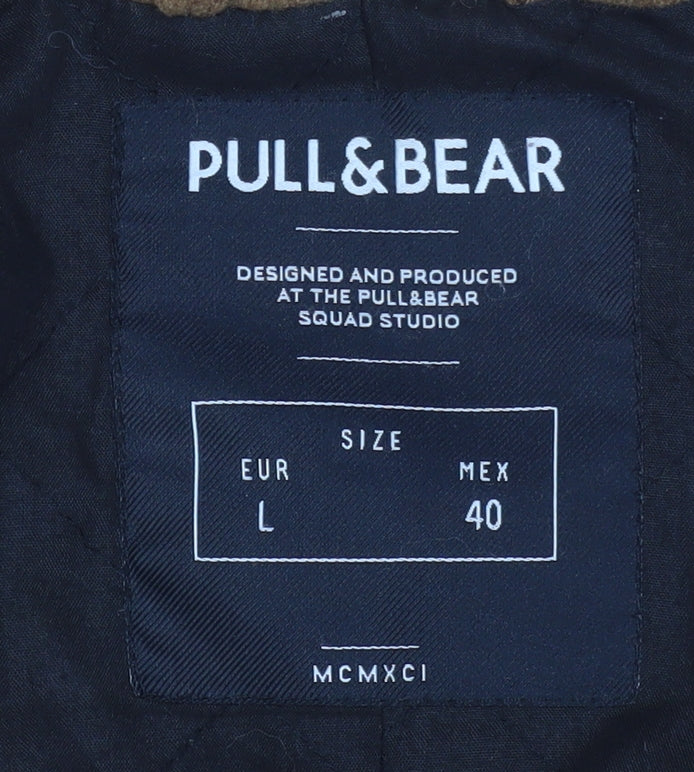 Pull & Bear Men's Brown Wool Blend Mid-Length Overcoat L