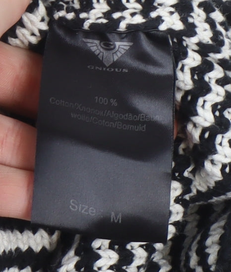 G-Nious Men's Black White Striped Hooded Cotton Pullover Jumper Size M