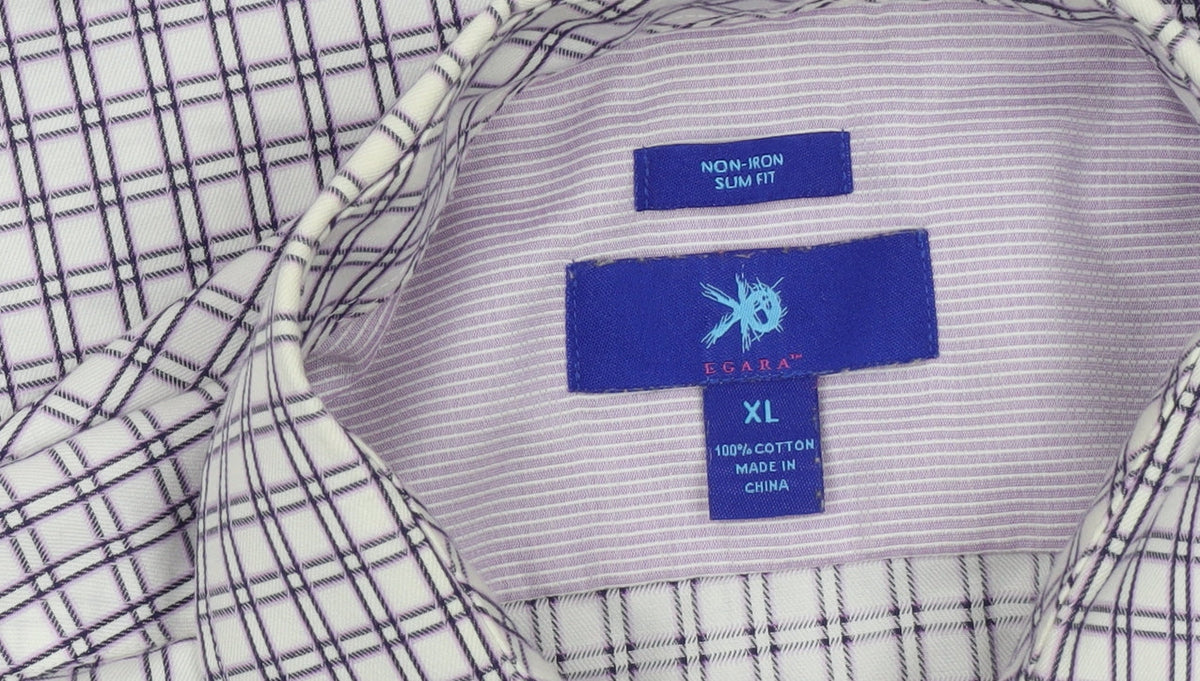 Egara Mens XL Purple Check Slim Fit Non-Iron Cotton Shirt
