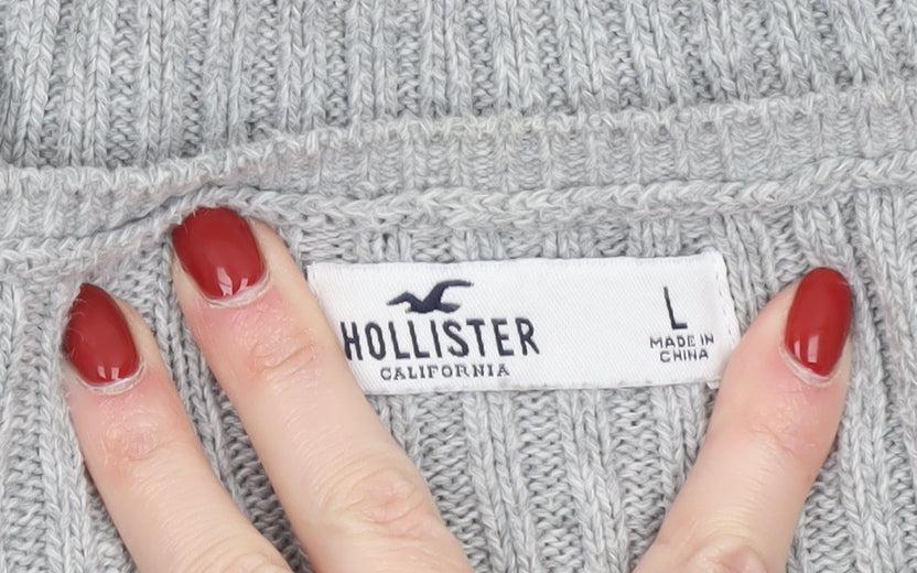 Hollister Womens Grey Cable Knit Cardigan L V-Neck Long Sleeve Jumper