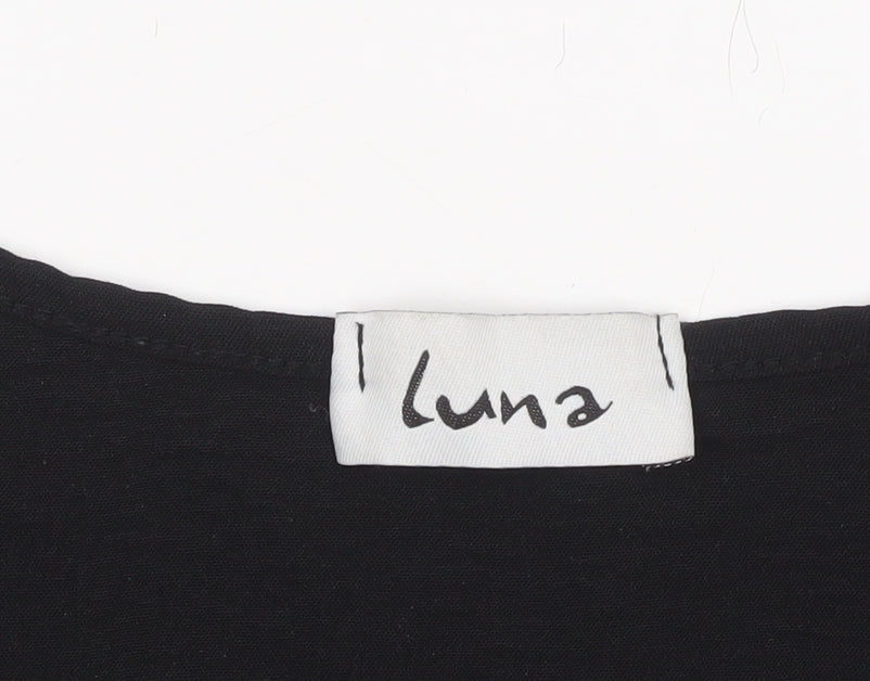 Luna Women Black V-Neck Flutter Sleeve Blouse M