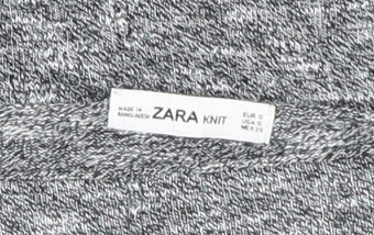 Zara Women Grey Knit Dolman Long Sleeve Boat Neck Blouse Size S