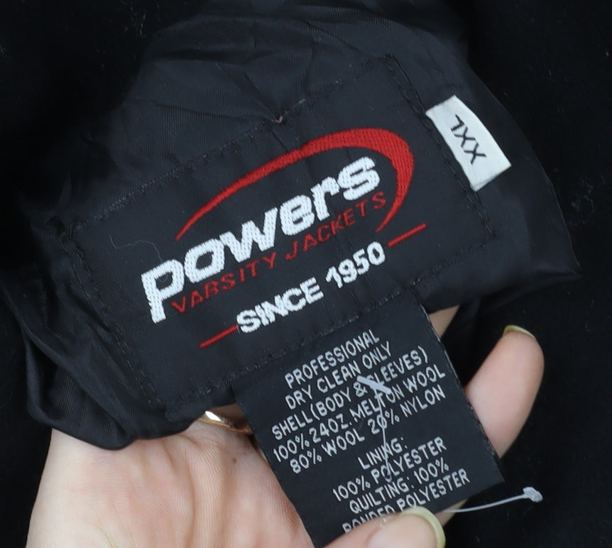 Powers Men's Black Wool Varsity Jacket 2XL College Style