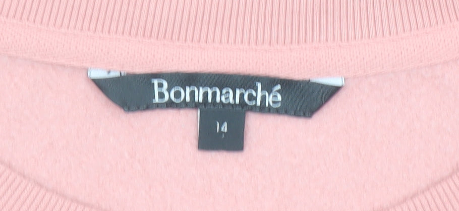 Bonmarché Womens Pink Embroidered Pullover Sweatshirt Size 14
