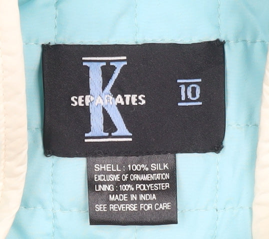 K Separates Womens Blue Quilted Silk Jacket Size 10 Zip Front