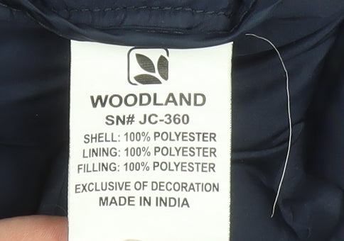 Woodland Men’s Blue Puffer Jacket L Hooded Polyester Winter Outdoor