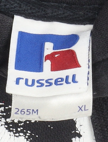 Russell Men Black XL Pullover Hoodie with Graphic Print