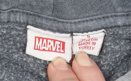 Marvel Mens Grey Pullover Hoodie Size S Graphic Comic Fleece Sweatshirt
