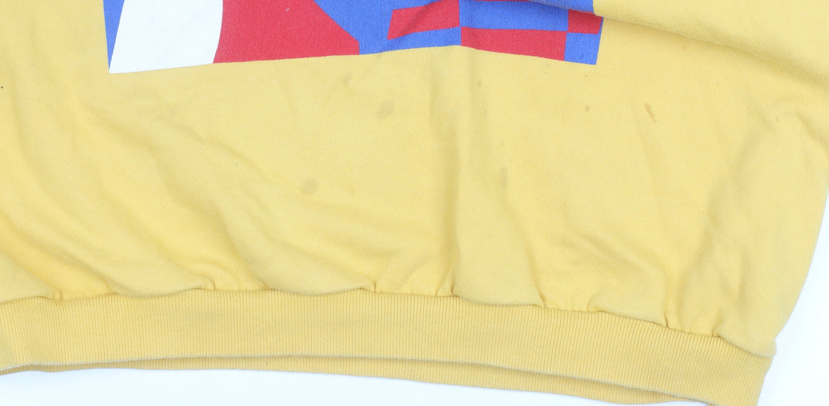Zara Women Yellow Graphic Print Crew Neck Pullover Sweatshirt M