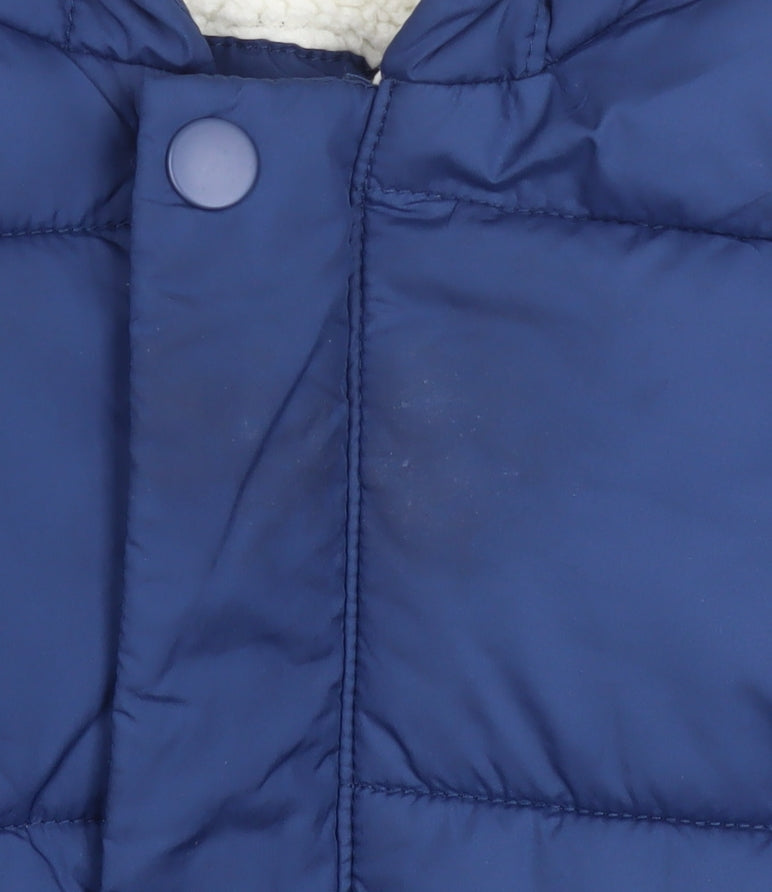 Marks & Spencer Boys Blue Hooded Puffer Snowsuit 2-3 Years Winter Lined
