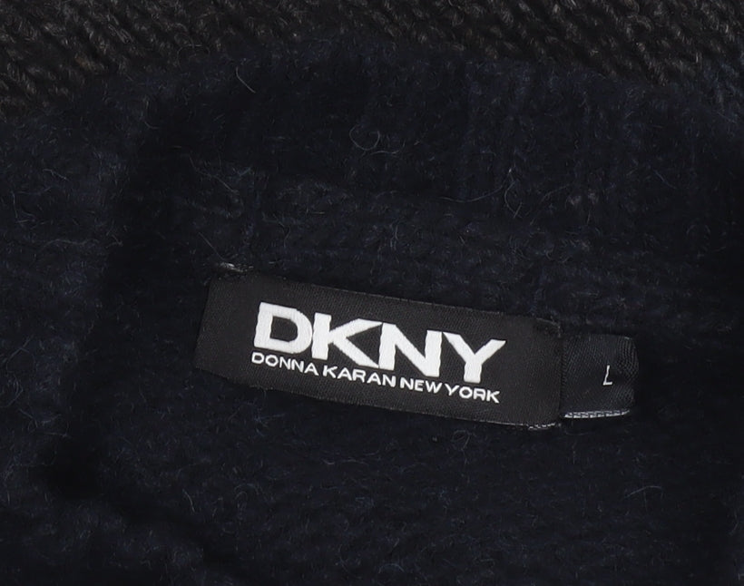 DKNY Women's Blue Striped Wool Linen Chunky Knit Pullover Jumper Size L