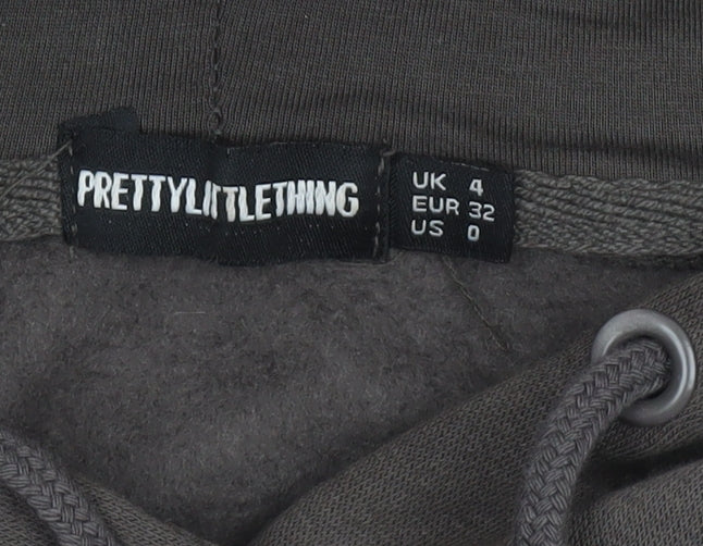 PRETTYLITTLETHING Womens Brown Hoodie UK 4 Cotton Blend Pullover