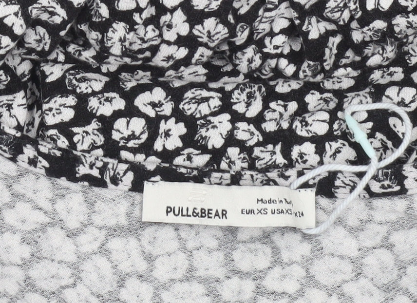 Pull&Bear Women's Black Floral V-Neck Skater Dress XS