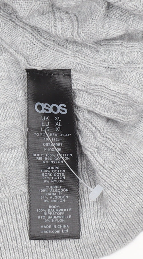 ASOS Men’s Grey Cable-Knit Cotton Jumper XL Crew Neck