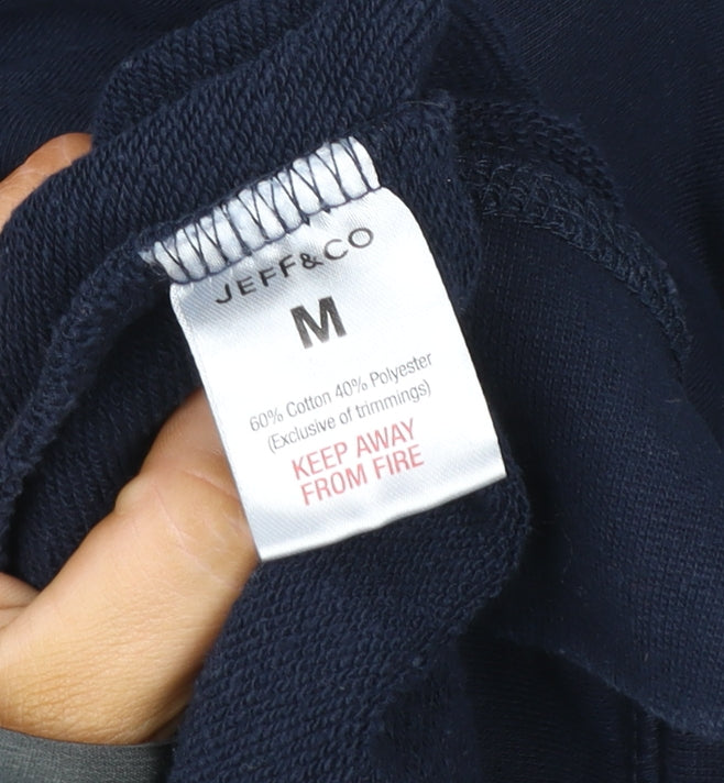 JEFF&CO Mens Blue Hooded Full Zip Cotton Blend Jacket M