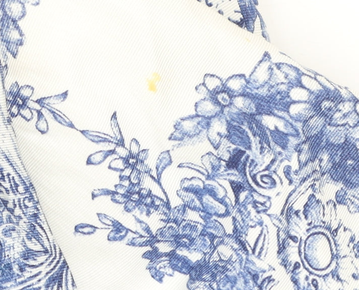 Viyella Women's White Blue Floral Short Sleeve Tunic Blouse Size 16