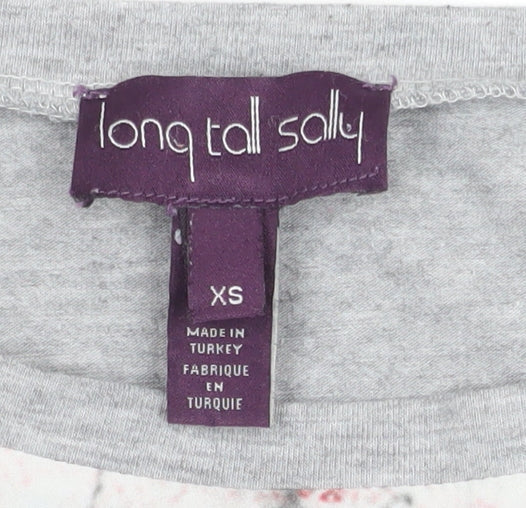 Long Tall Sally Womens Grey Pink Graphic Short Sleeve T-Shirt XS