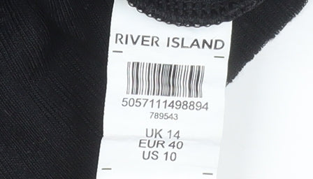 River Island Women’s Black Mock Neck Long Sleeve Slim Fit Jersey Top Size 14