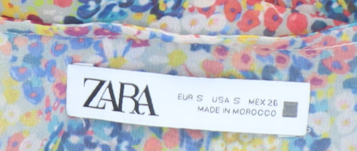 ZARA Women’s Multicoloured Floral Chiffon Cropped Blouse Size S