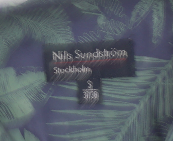 Nils Sundström Men's Blue Tropical Floral Short Sleeve Button-Up Shirt Size S