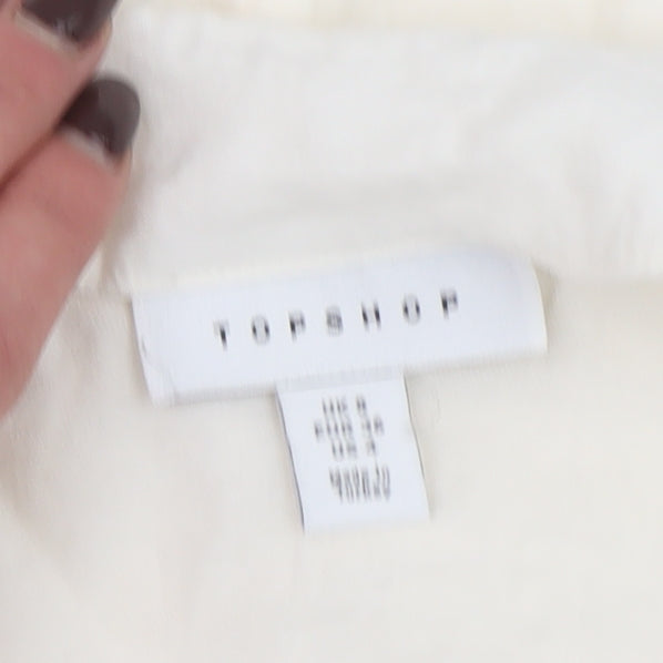 Topshop Women Ivory Puff Sleeve Cropped Button Blouse Size 8