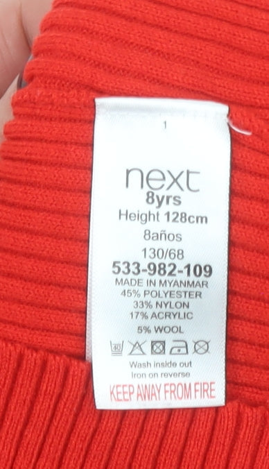 Next Girls Red Roll Neck Ribbed Pullover Jumper Age 8 Years Wool Blend