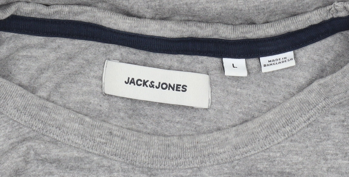 Jack & Jones Men's Grey Crew Neck Short Sleeve Cotton T-Shirt L