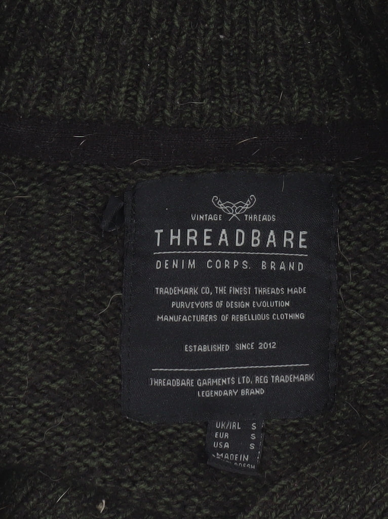 Threadbare Men’s Green Wool Blend Henley Jumper Size S Long Sleeve