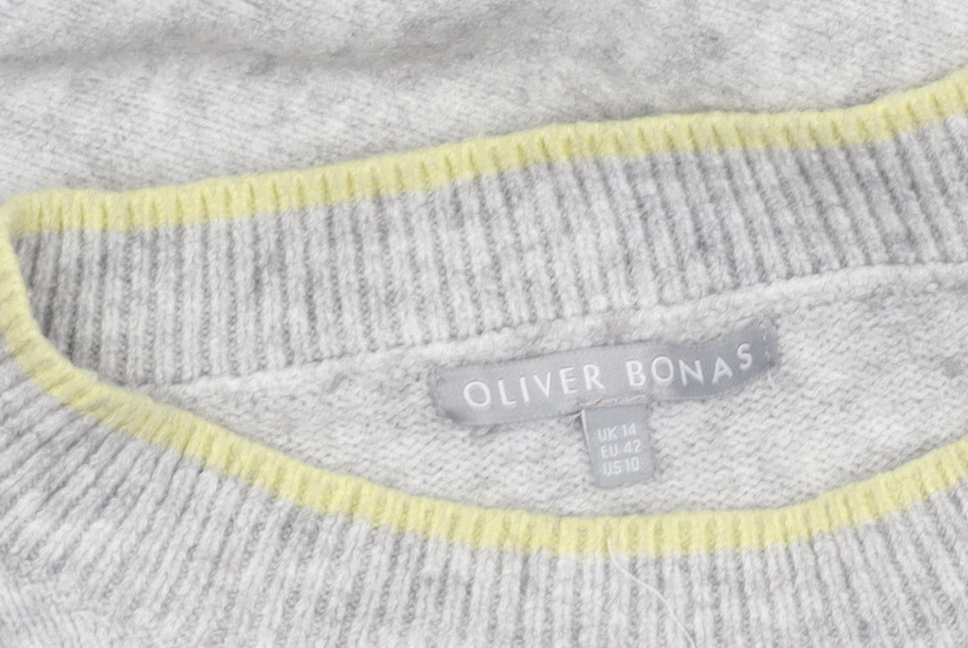 Oliver Bonas Women’s Grey Wool Blend Crew Neck Floral Jumper Size 14