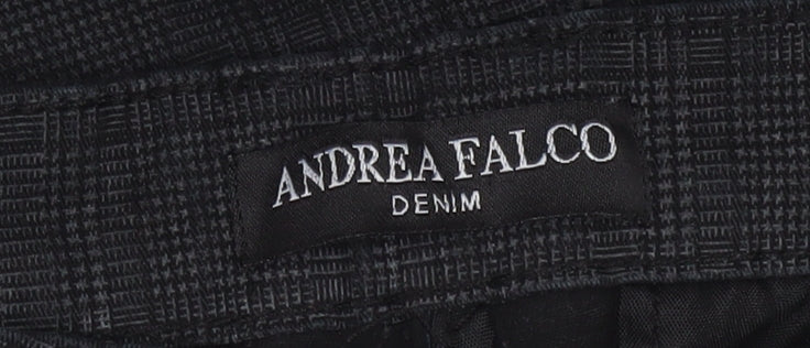 Andrea Falco Men's Black Check Slim Fit Chino Trousers Size 38