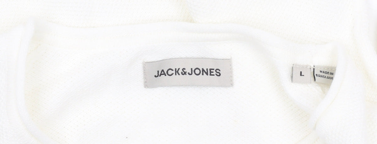Jack & Jones Men's White Long Sleeve Regular Fit Cotton Top L