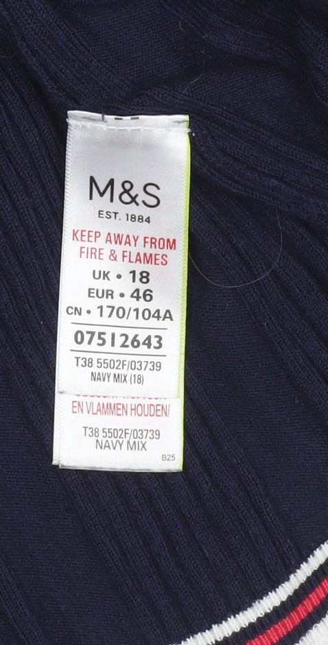Marks & Spencer Women's Blue Short Sleeve Knit Jumper UK 18