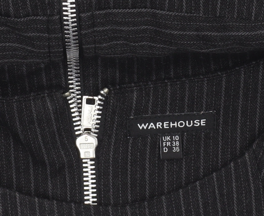 Warehouse Women Black Pinstripe Sheath Dress UK 10 Short Sleeve Workwear