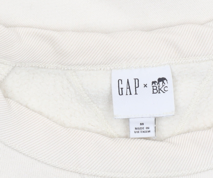 GAP Men Beige Graphic Pullover Sweatshirt M Regular Crew Neck